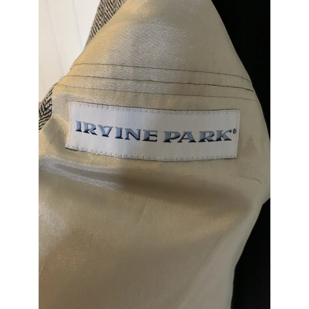 Vtg Irvine Park Silk Sz 44 Herringbone Black White Sports Coat 3 Button Blazer